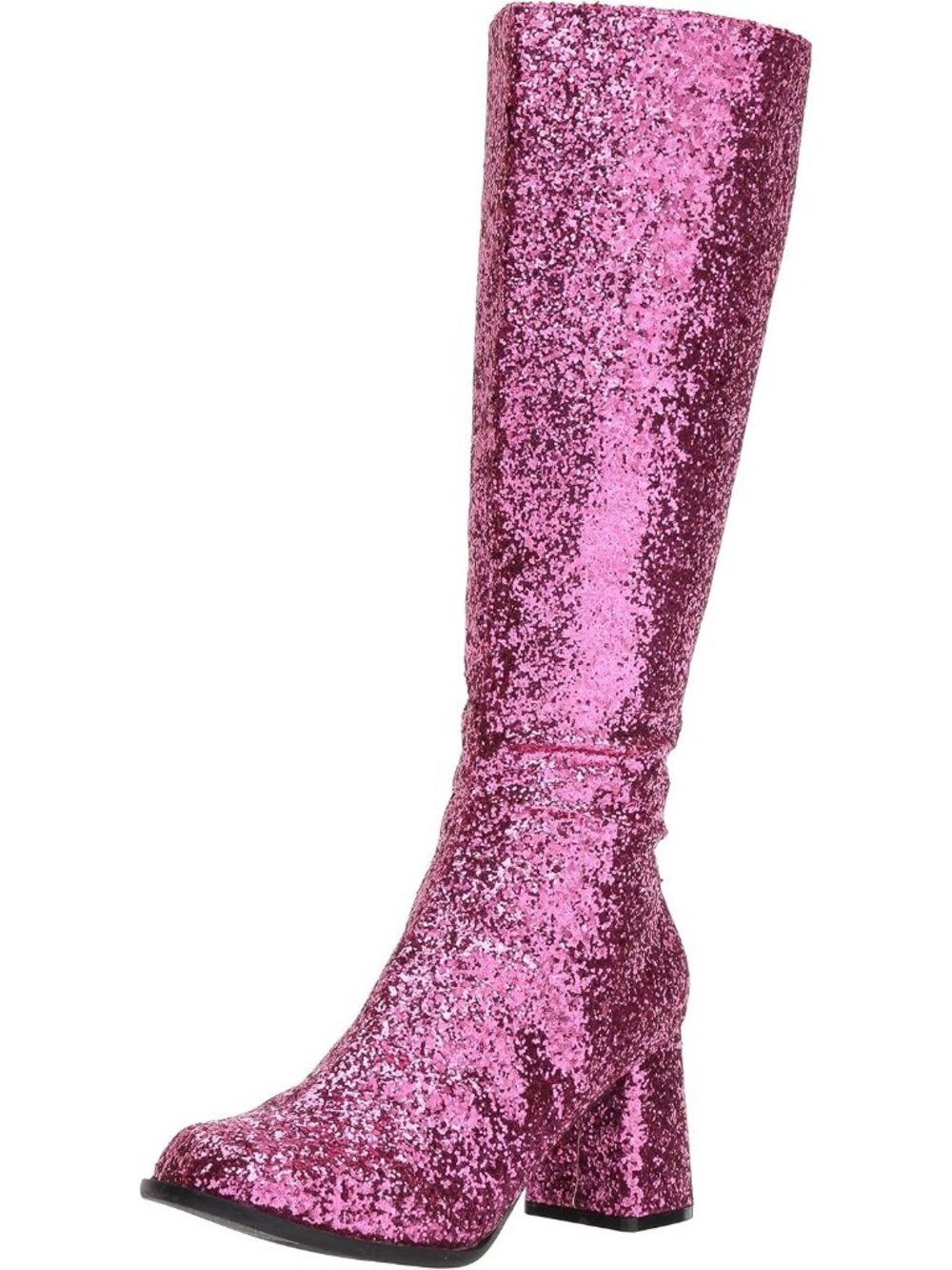 🆕Women's Fushia Glitter Gogo Boots 60s 70s Disco Block Heel Shoes